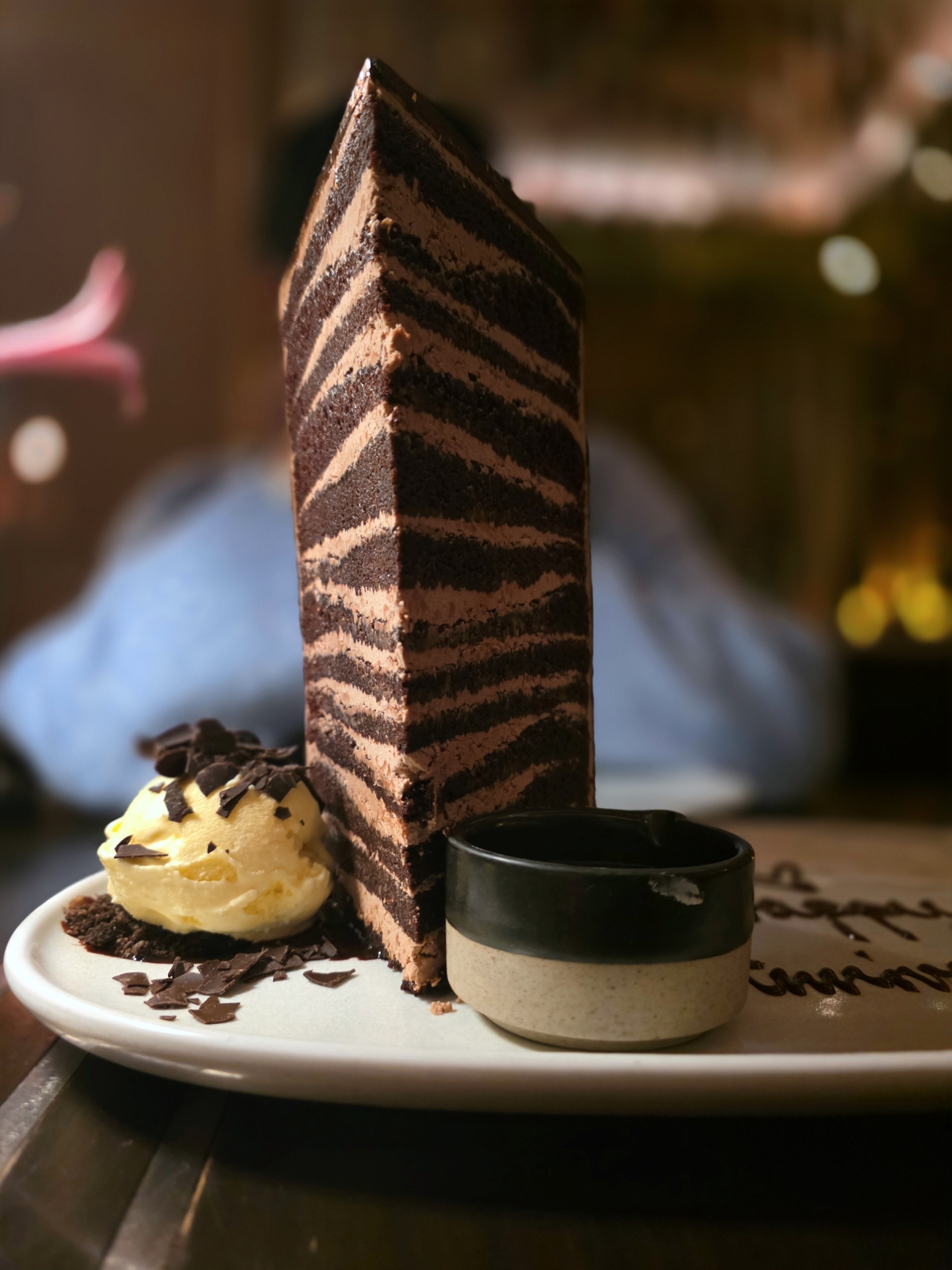 The famous 13-layer King's Cake chocolate dessert at Louix Louis