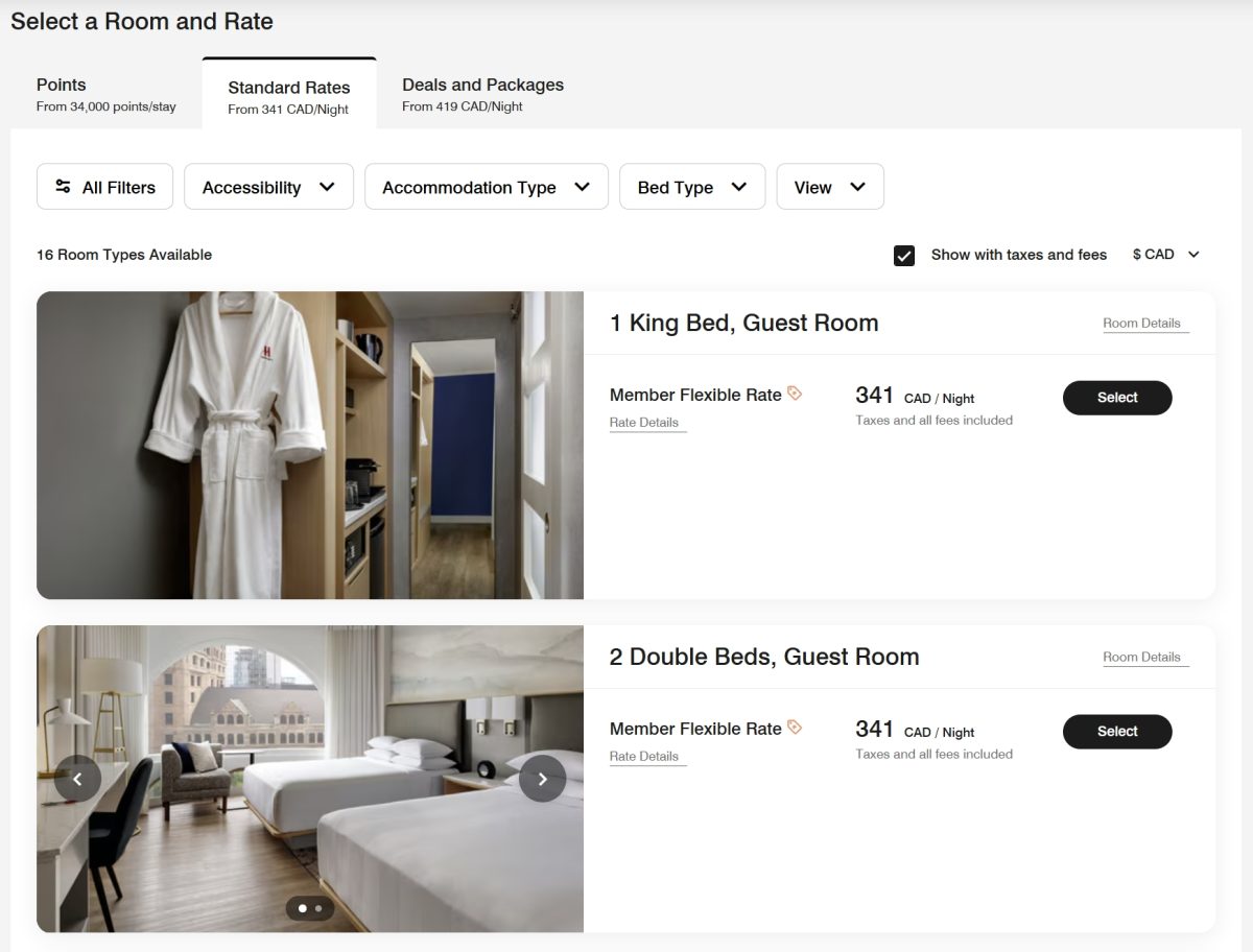 Montreal Marriott final price with taxes showing 341 CAD total