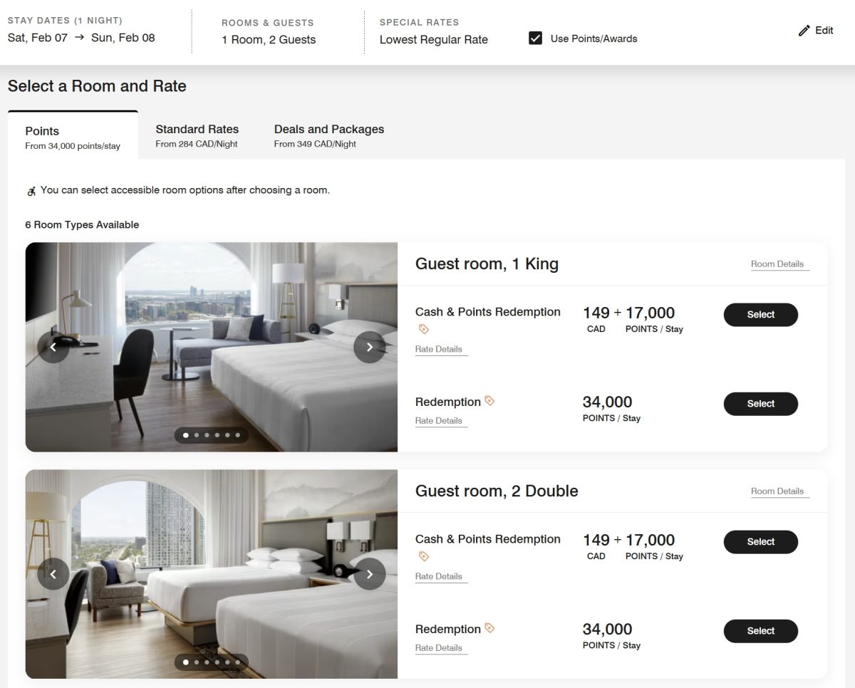 Marriott Montreal booking using 34000 Bonvoy points