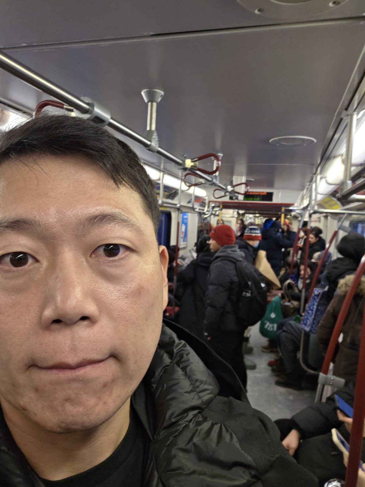 Selfie inside Toronto TTC Line 1 subway