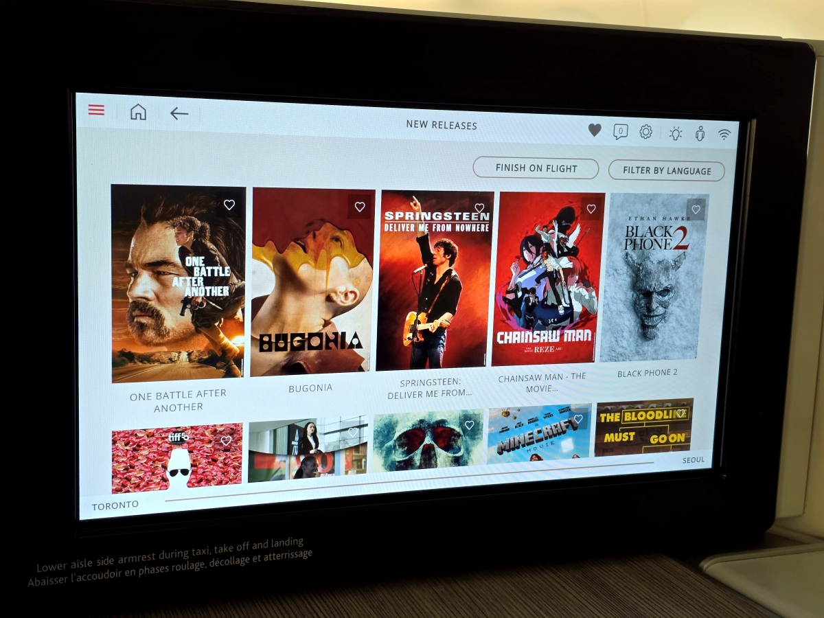 Air Canada Business Class inflight entertainment movie selection
