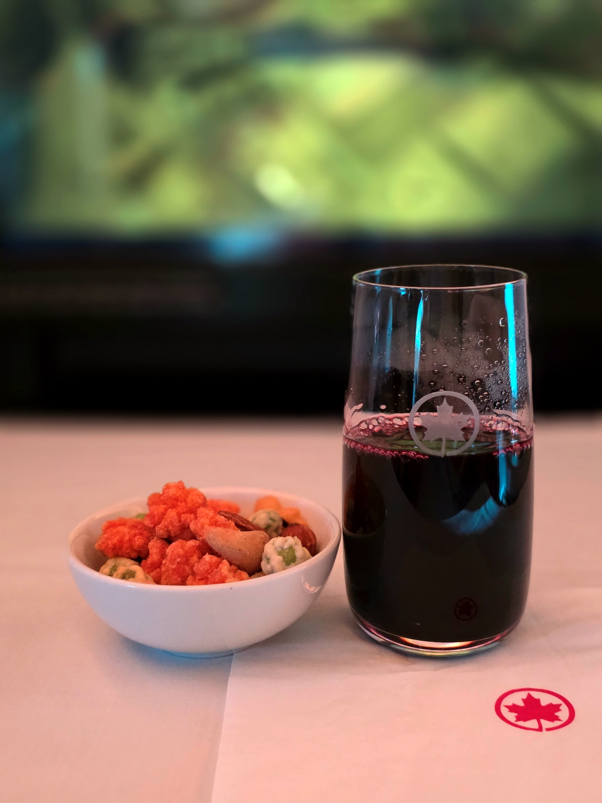 Air Canada Business Class port wine and snack service