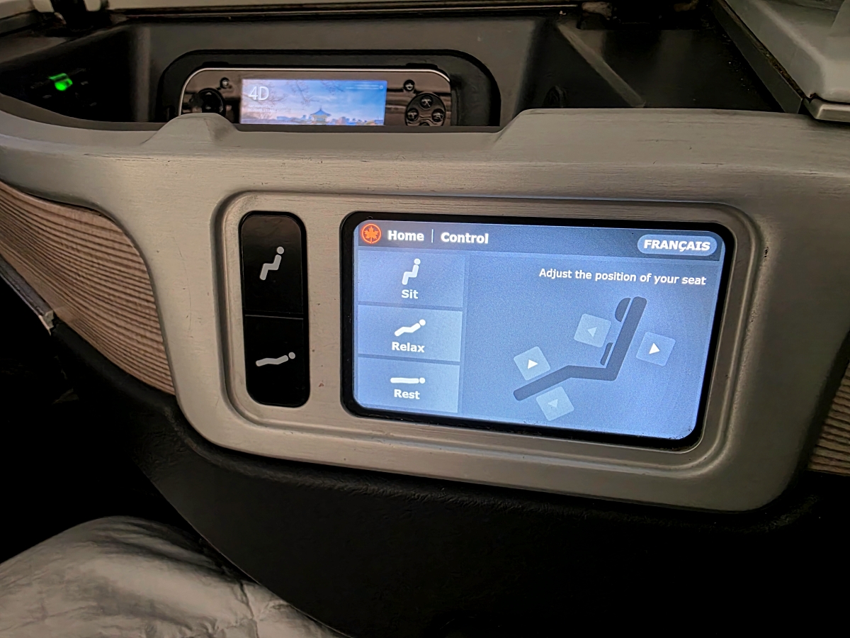 Air Canada 787 Business Class seat touch control panel