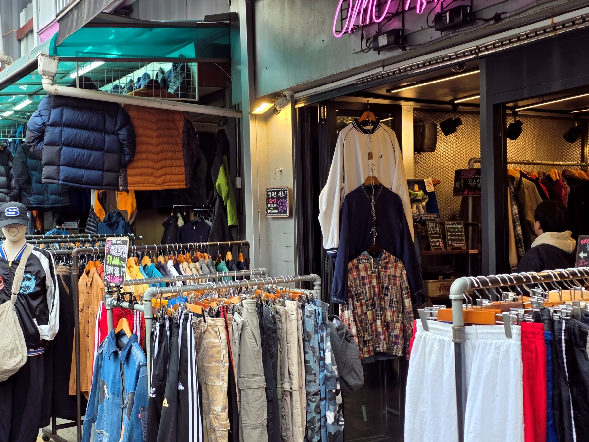 clothing racks at dongmyo market seoul