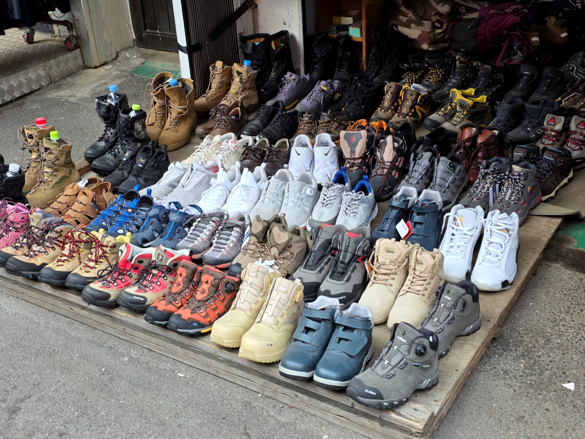 shoes displayed on street at dongmyo flea market