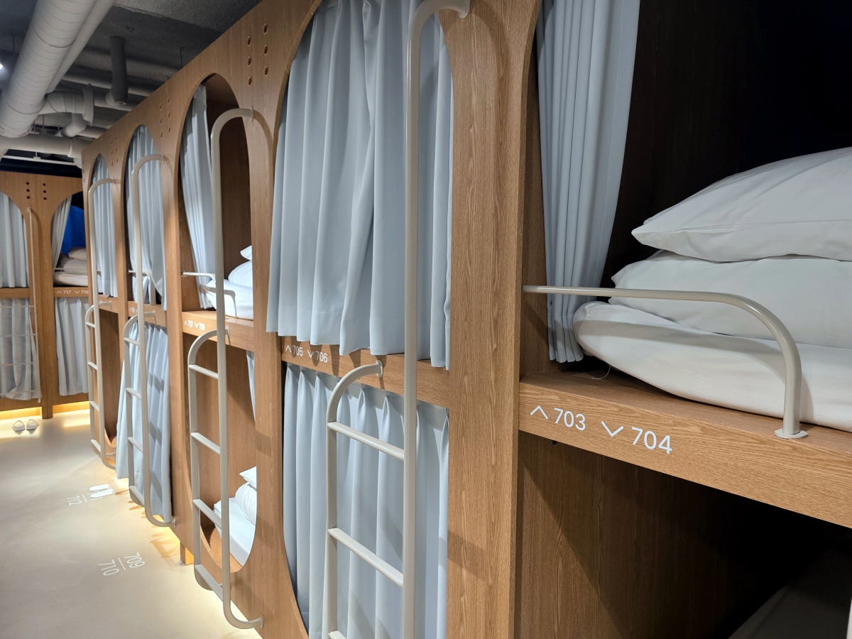 capsule sleeping pod at myeongdong capsule hotel