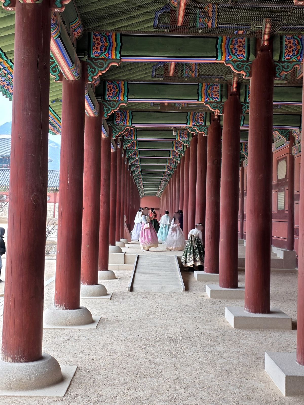 Traditional wooden corridor at Gyeongbokgung Palace
