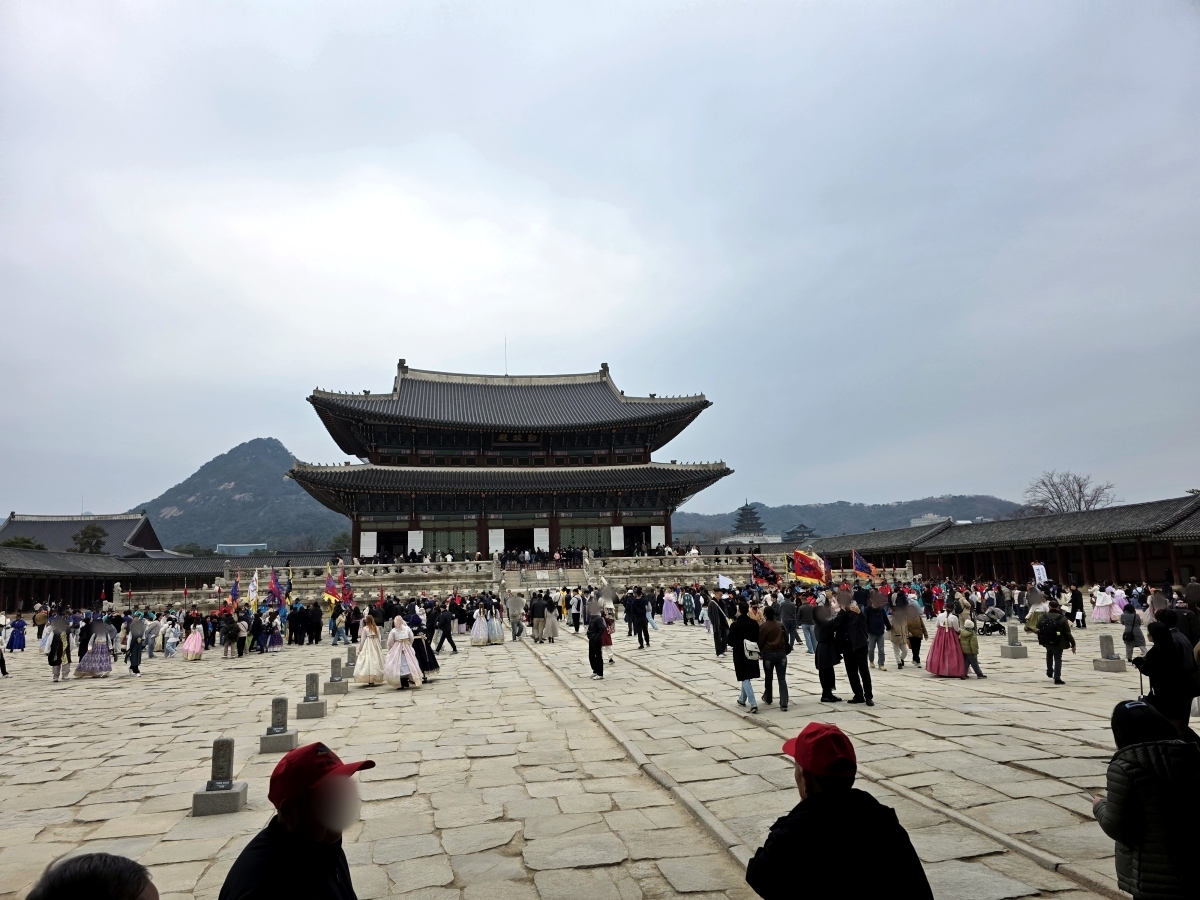 Wide stone path and courtyard inside Gyeongbokgung Palace