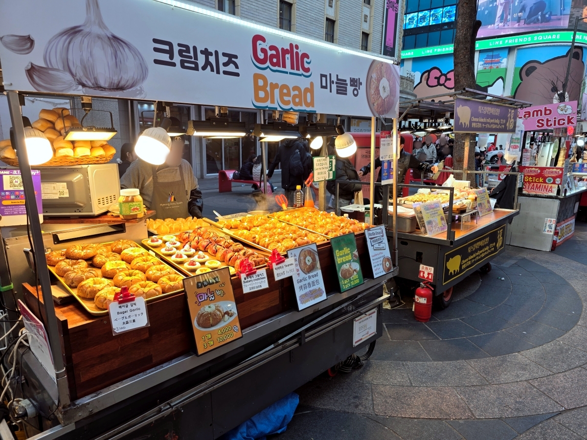 Street food stalls in Myeongdong Seoul