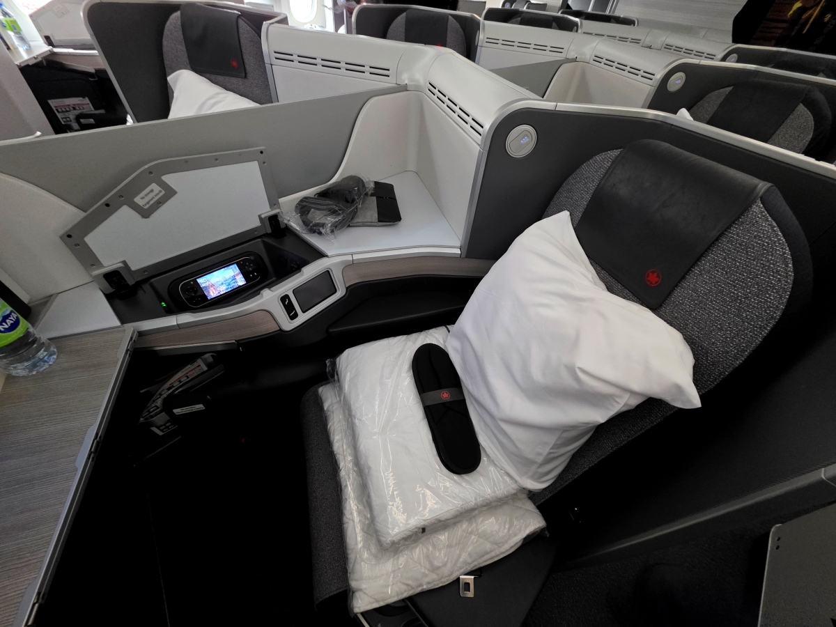 Lie-flat seat detail in Air Canada 787 Business Class