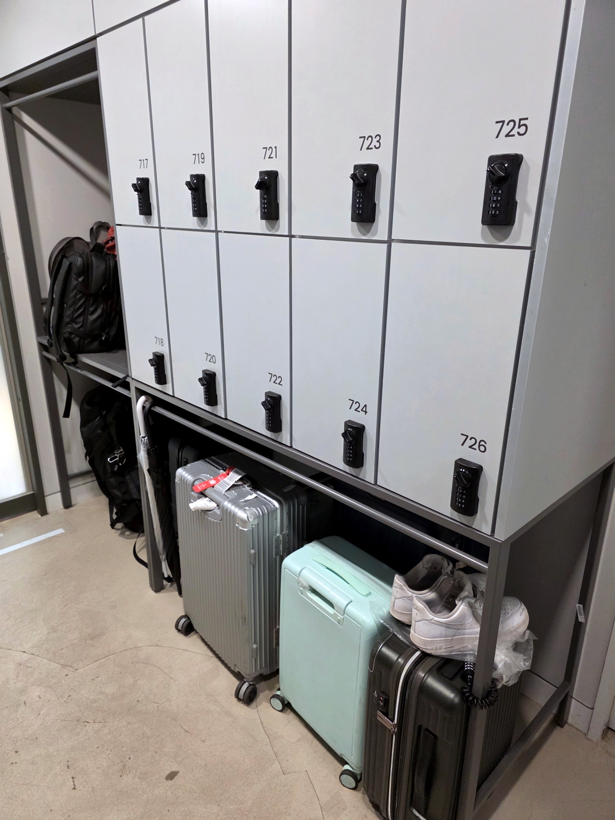 locker area at drip drop myeongdong capsule hotel