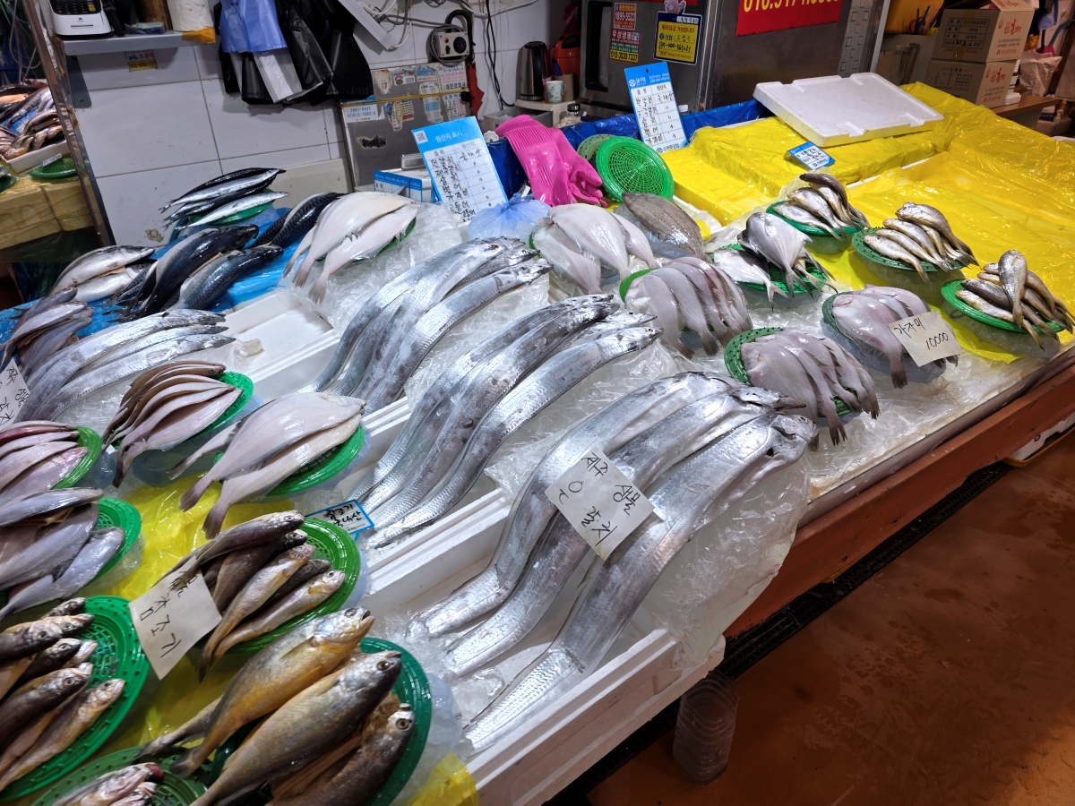 Hairtail flounder and yellow croaker at Seoul fish market Noryangjin
