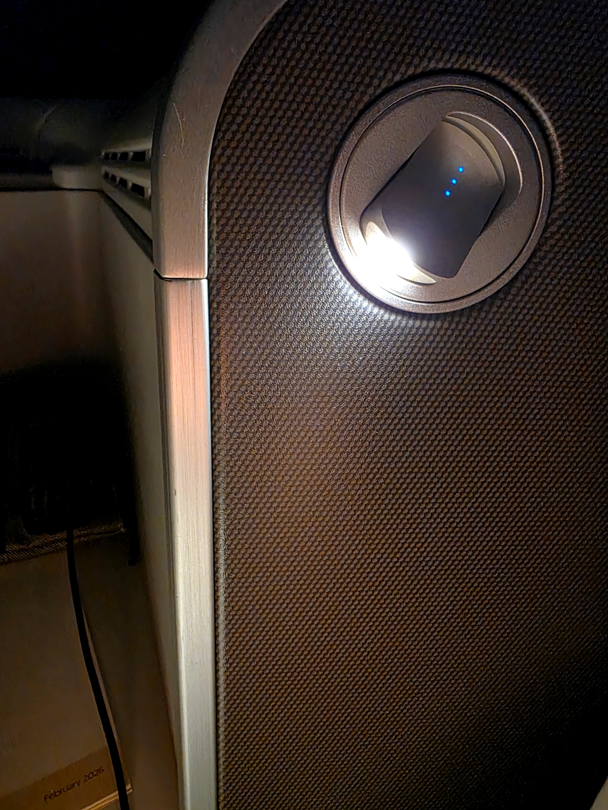 Air Canada 787 Signature Class seat reading light close-up
