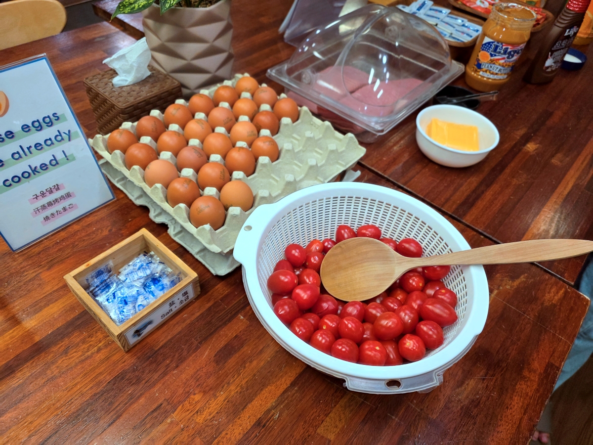 baked eggs and cherry tomatoes breakfast Step Inn Myeongdong